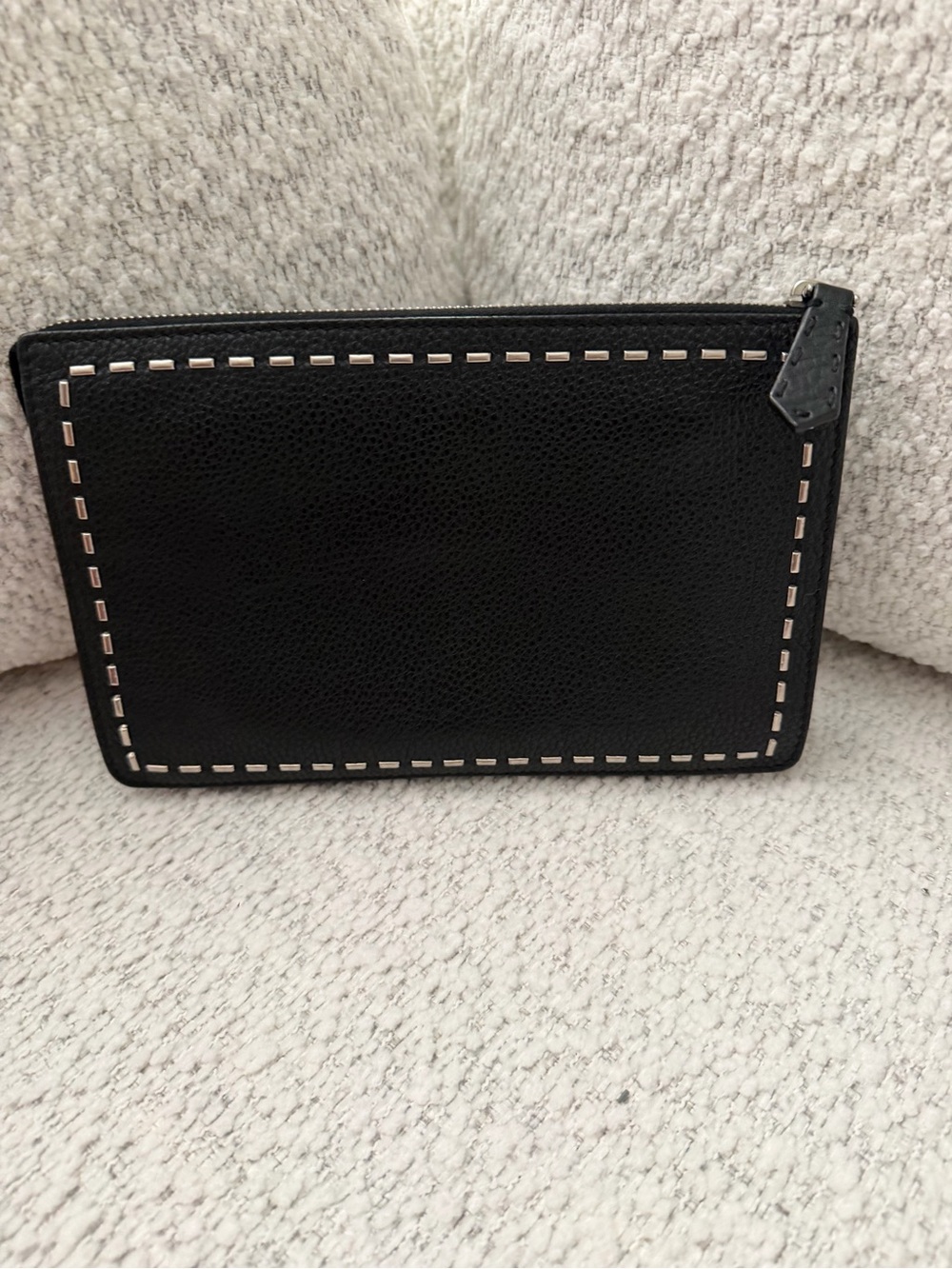 Fendi Selleria Black Leather Wristlet Clutch with Contrast Stitch - Picture 9 of 11